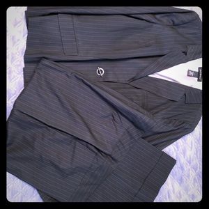 Navy blue pin stripe suit